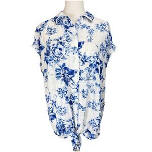 C by One Women's blouse Top Plus Sz 1X Button Up Tie Hem Sleeveless Spring